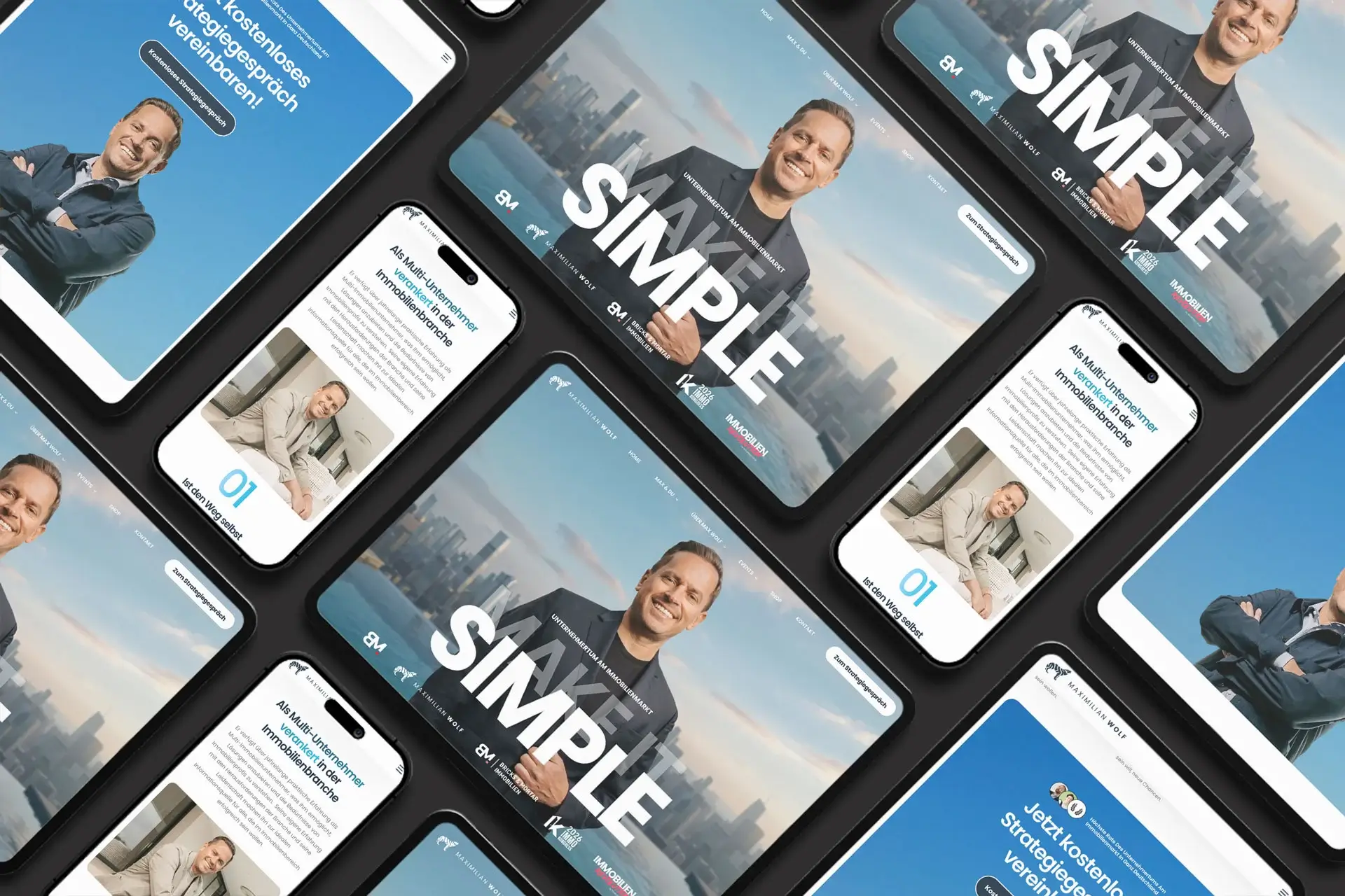 Mockup der Website von Maximilian Wolf auf verschiedenen Endgeräten – Tablet, Smartphone und Laptop