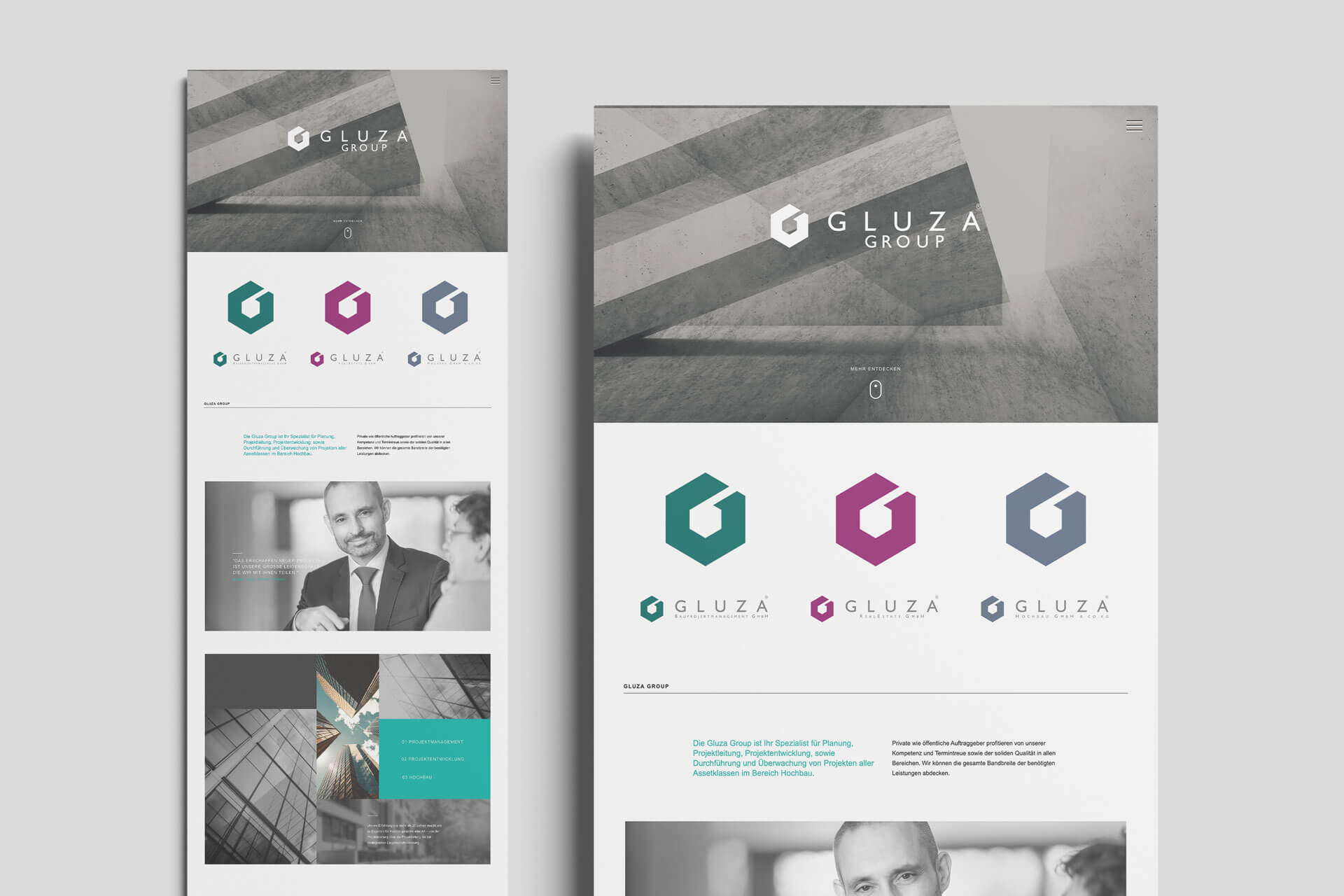 Alte Website der Gluza Group – veraltetes Webdesign eines Immobilienunternehmens vor dem Relaunch
