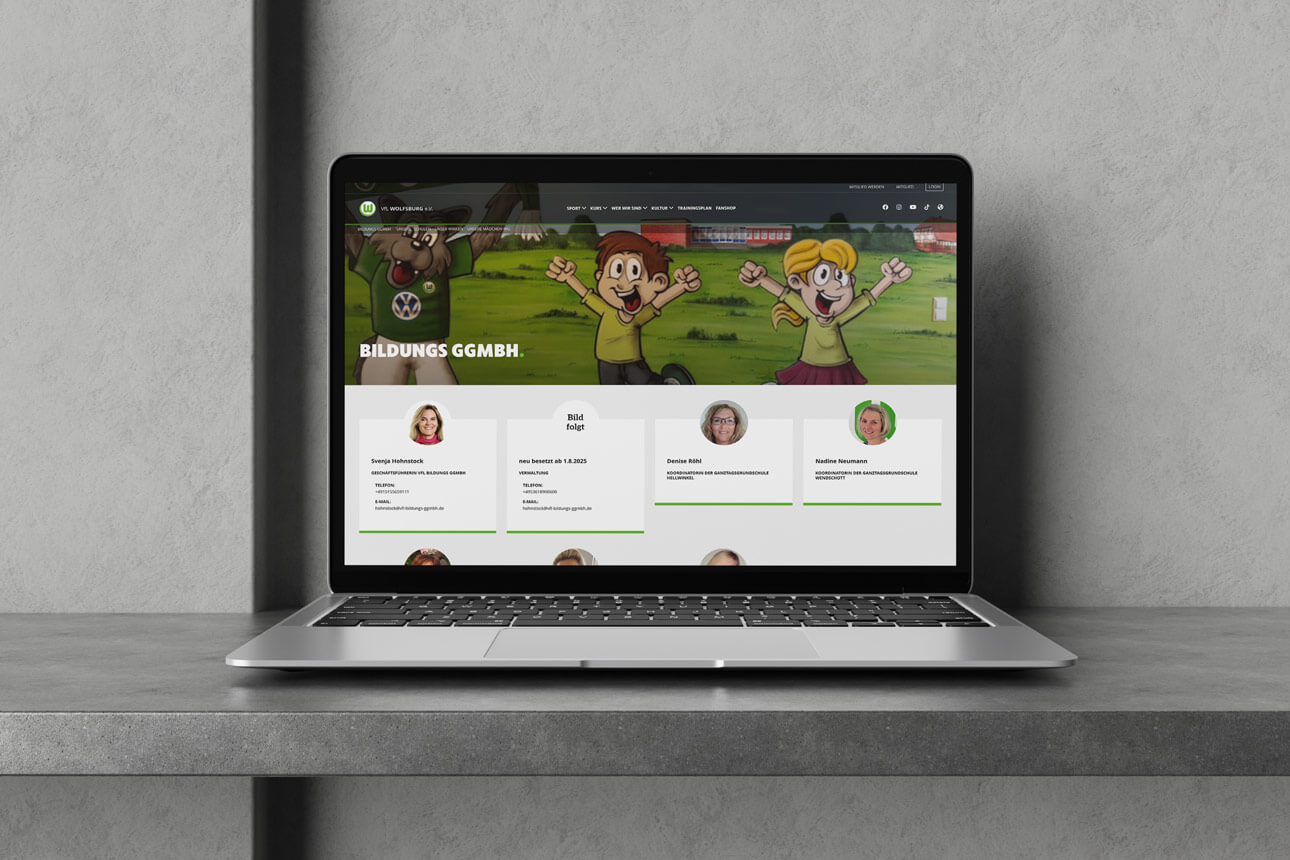 Screenshot der ursprünglichen Unterseite der VfL Wolfsburg Bildungs-gGmbH vor dem Website-Relaunch