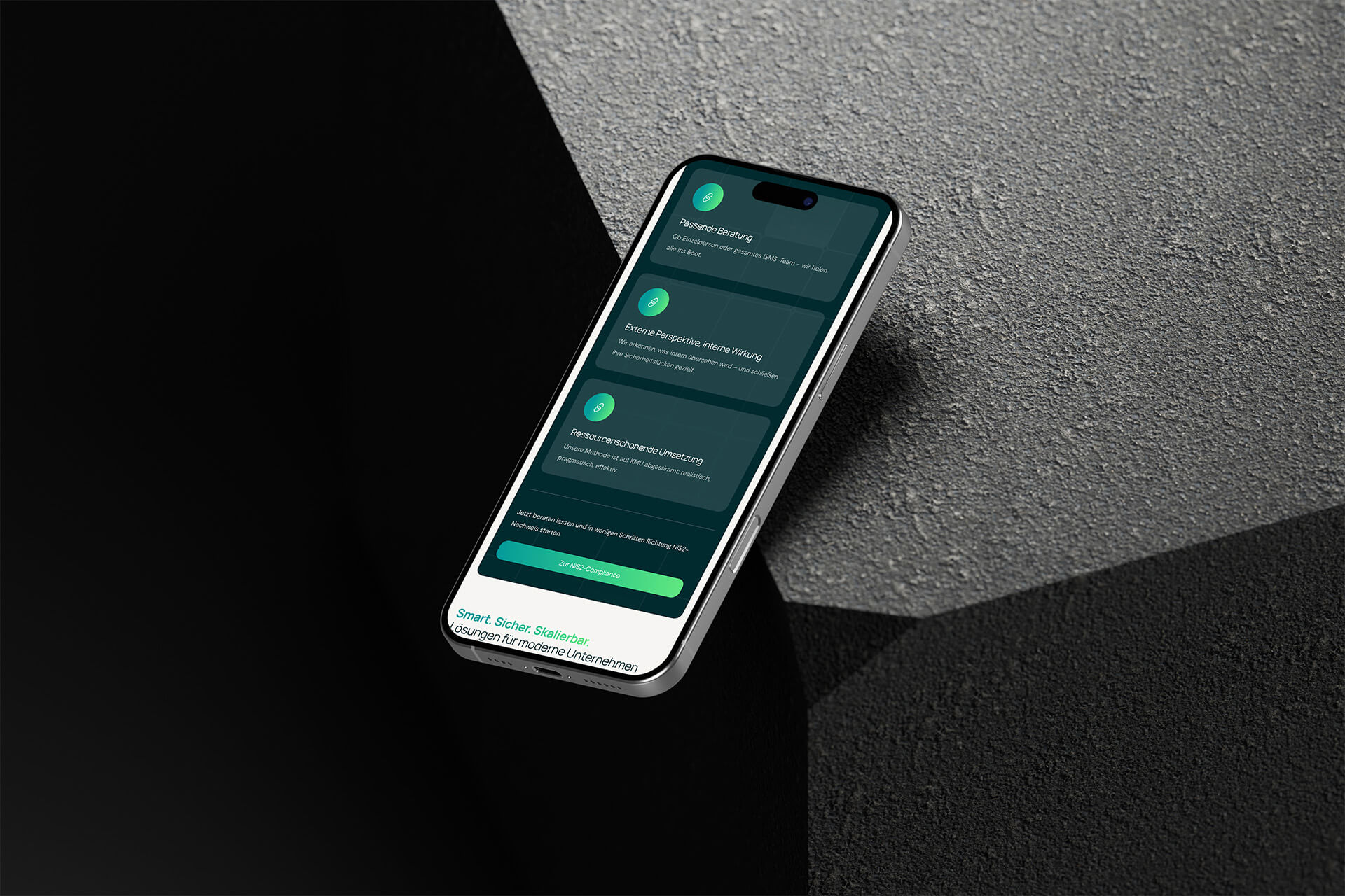 Mobile Startseite der Prime Telekom Website – responsives Webdesign mit animiertem Hintergrund und klarer Menüführung.