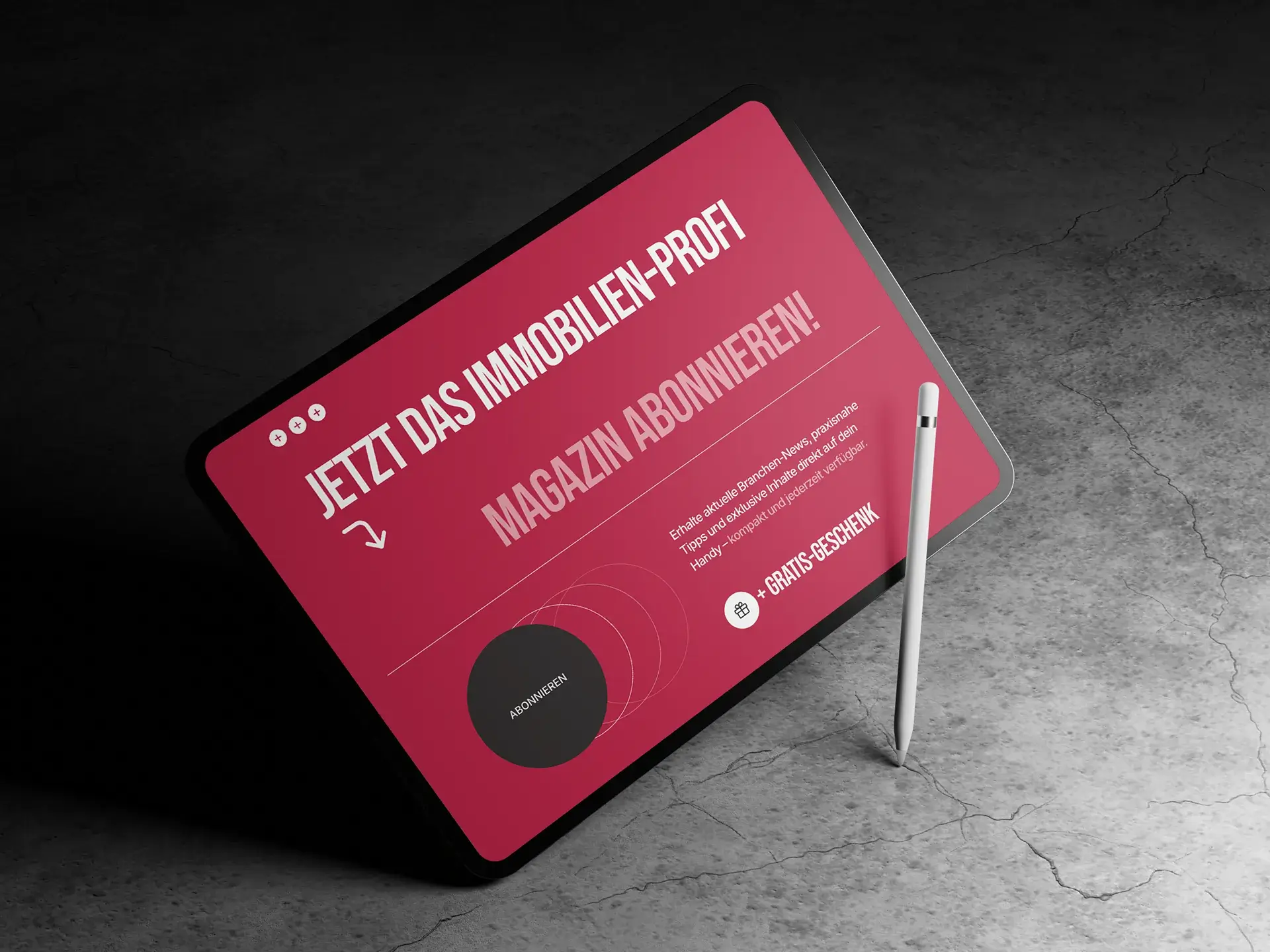 iPad mit Immobilien-Profi Website und digitalem Magazin-Abo für Immobilienmakler