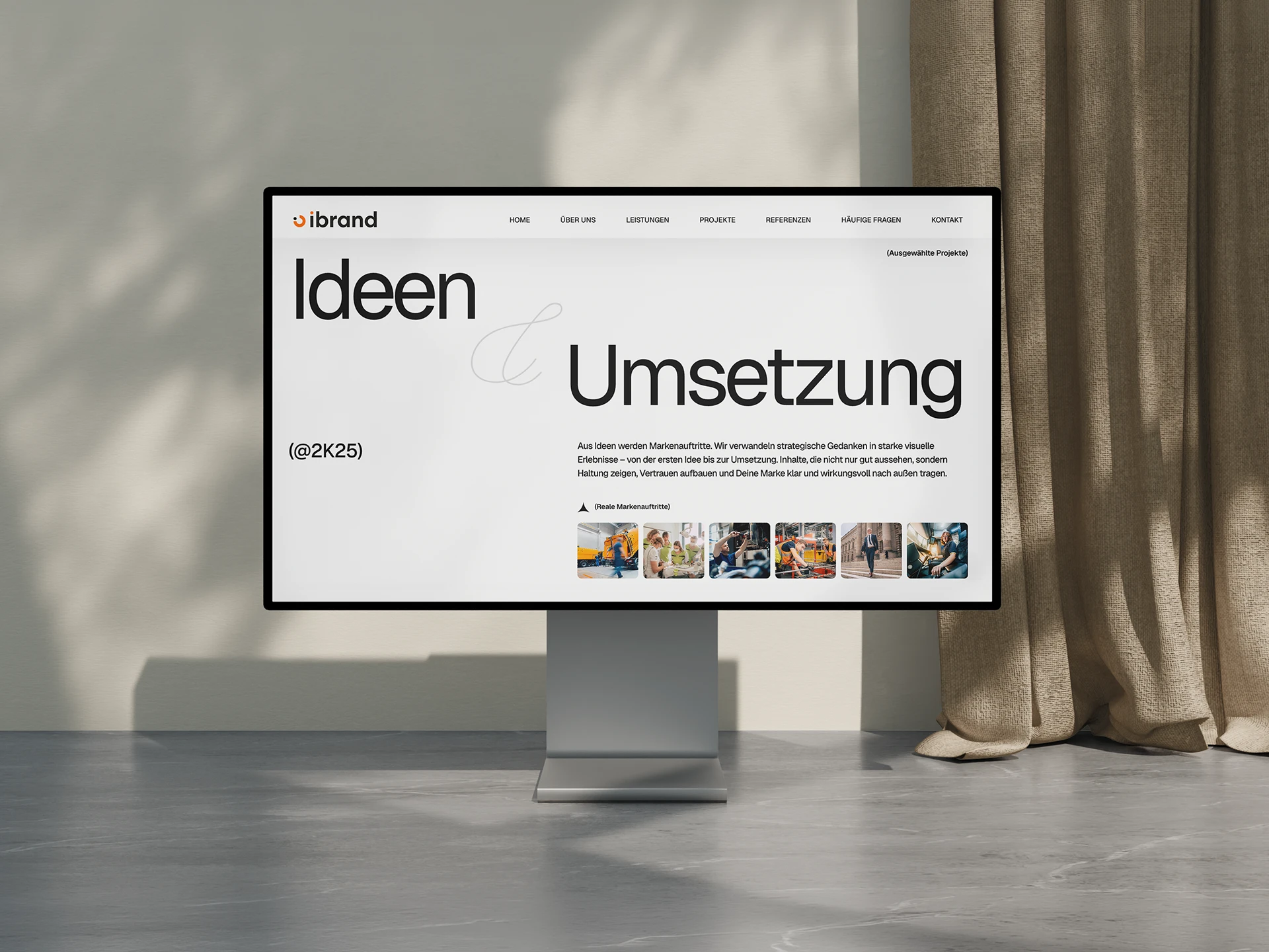 Monitor mit der Website von ibrand Design – kreative Ideen, Webdesign und professionelle Umsetzung digitaler Projekte.